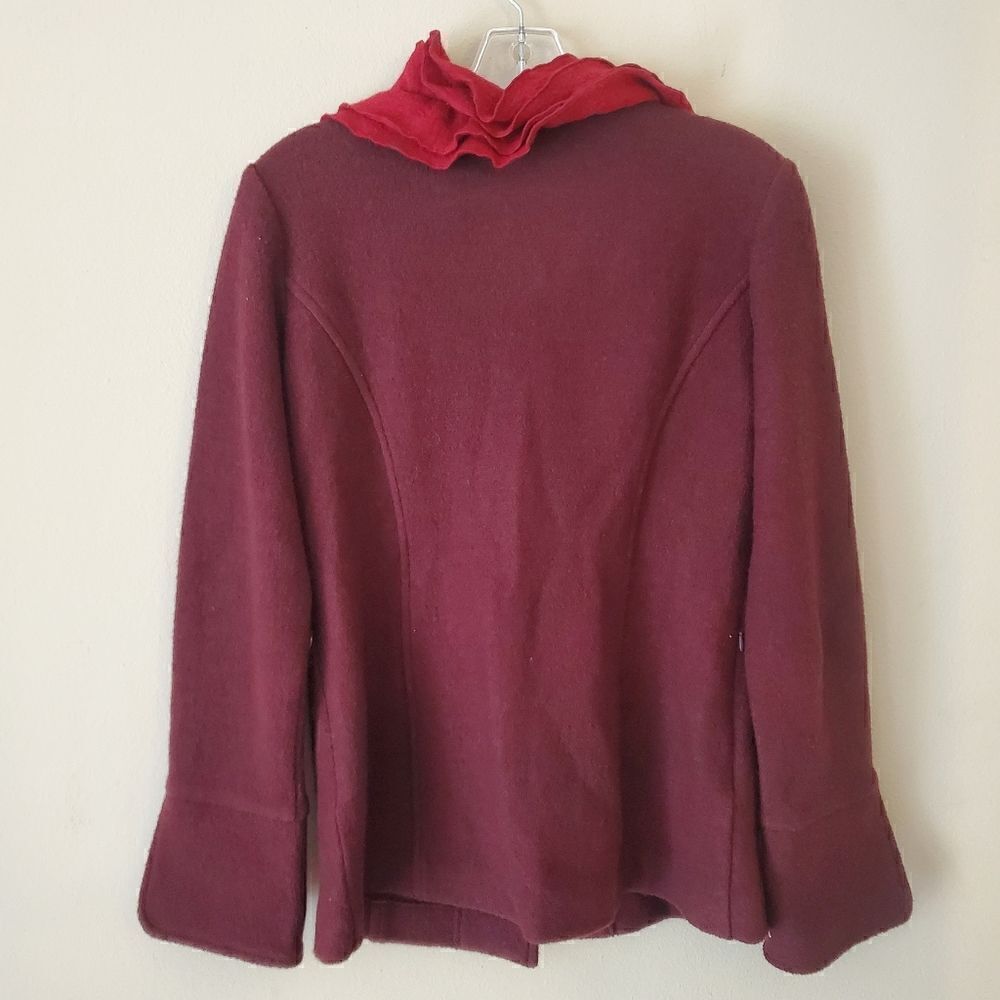 IICELANDIC DESIGN Women's 100% Wool Jacket Burgundy Size Medium Art to wear - Picture 4 of 8